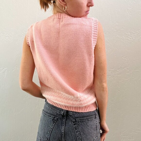 Vintage Pink 100% Wool Snowflake Sweater Vest - Picture 3 of 5